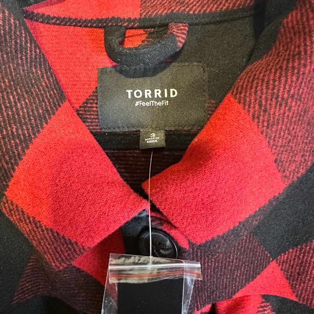 NWT Torrid Red and Black Checkered Utility Shacket Jacket - Picture 2 of 12